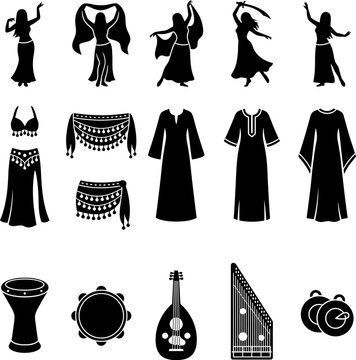 Belly dance silhouettes and traditional accessories