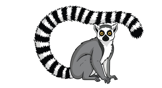 Cute Ring-Tailed Lemur Illustration with Long Striped Tail Isolated on White Background