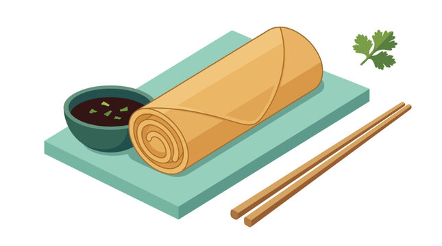 Rolled up spring roll with chopsticks.