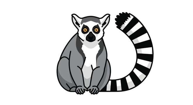 Cute Ring-tailed Lemur Sitting and Looking Forward Isolated on White Background Illustration