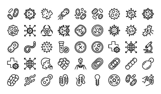 Minimalist Pathogen and Germ Line Icon Set for Medical Science and Microbiology Vector Illustration