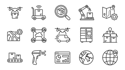 Modern logistics and delivery icons for supply chain management. © Trimo