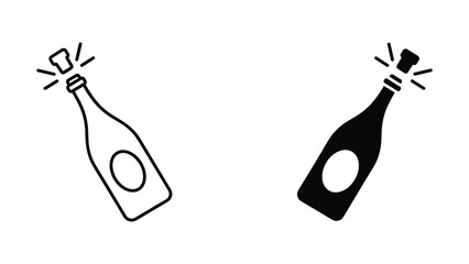 Champagne bottle popping icon set in both linear and solid black glyph styles for celebrating events © Fahima