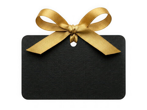Blank black gift tag for packaging and branding, isolated on transparent background