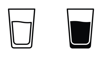 Simple water glass half full vector icon set in outline and solid black silhouette design style © Fahima