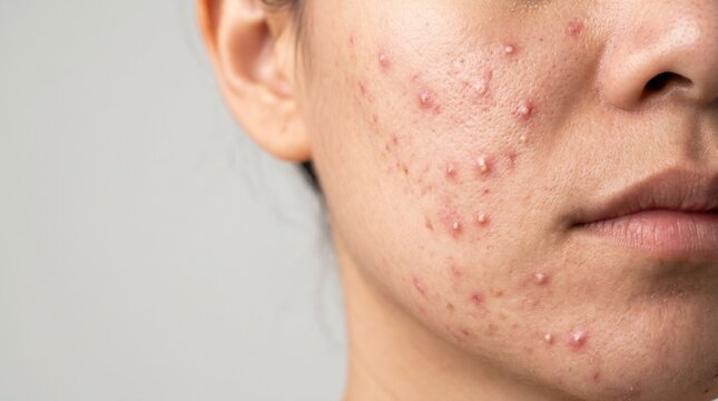 Close-Up of Acne-Prone Skin with Pimples and Visible Pores