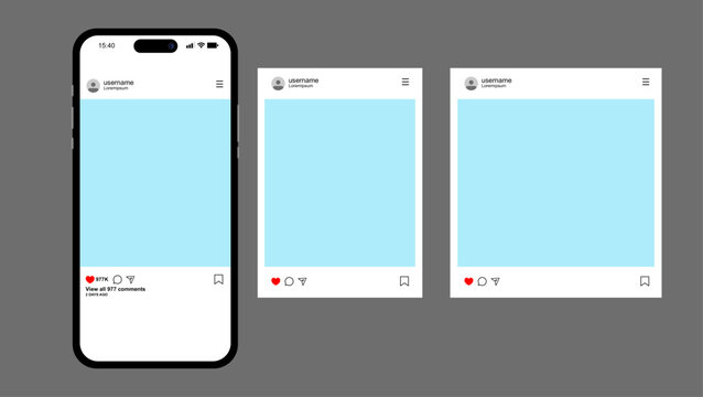 Mobile phone post mockup with light layout, digital user interface design vector, social media profile screen template