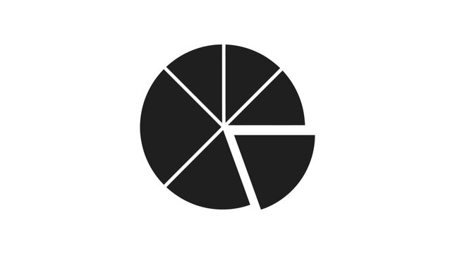 Pie chart divided into seven sections black and white silhouette piechart diagram