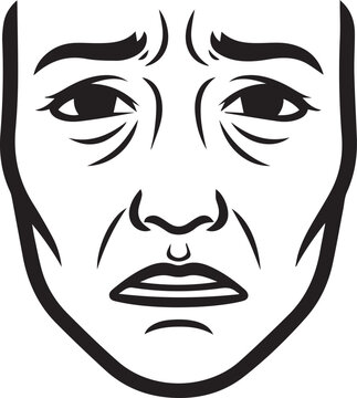 Vector illustration of a worried man's face with frown lines, isolated on transparent background