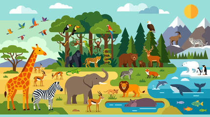 Variety of Wild Animals Together Outside. © juli