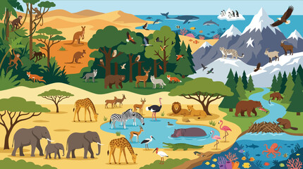 Various animals in their habitats. © juli