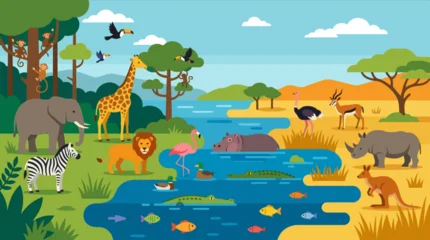 Fototapeten Zoo Wild animals gathered around water.  © juli