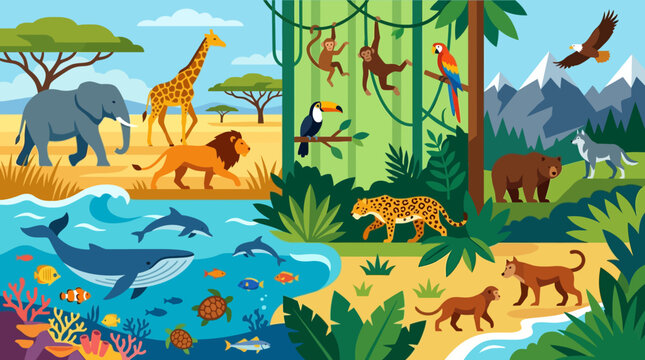 Various Wild Animals in Habitat.