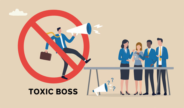Toxic boss, bad environment in workplace, unfairness micromanage mislead manager concept, angry to manager captured prohibit toxic team peacefully discussing work outside