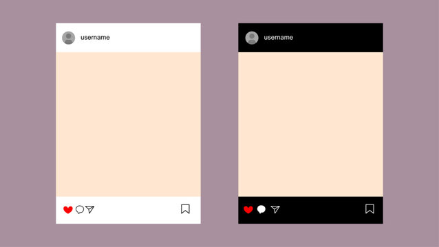 Blank social media profile templates in light and dark mode appearance, Twin mobile application interface wireframes with minimalist icons, Clean aesthetic empty photo feed panels for web designers