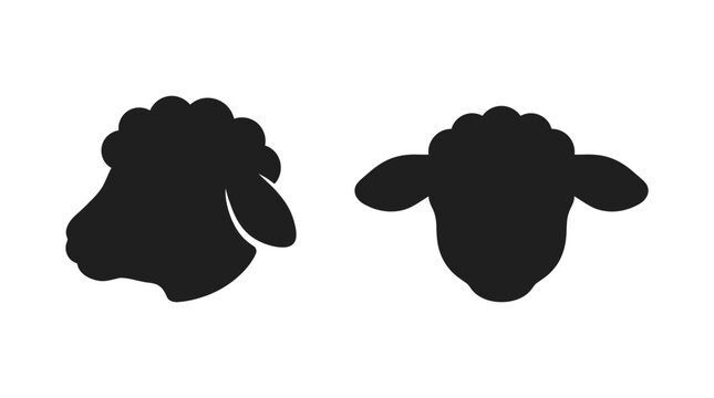 Two sheep head silhouettes against a white background simple graphic style silhouette