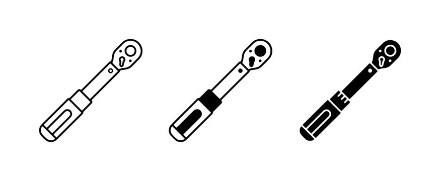 Torque Wrench Icons, Precision Tool Set, Mechanical Engineering Vector Graphics