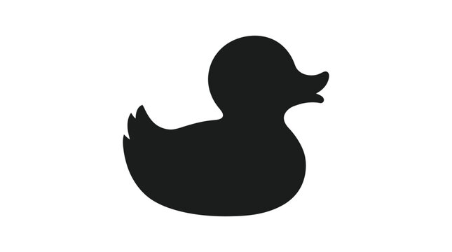 Black rubber duck silhouette against a white background simple form and outline