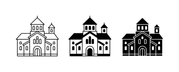 Naklejka premium Church Icons: Religious Building Vector Graphics, Faith Architecture Symbols, Worship Place Illustrations