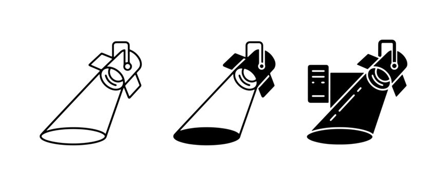 Spotlight Icons: Stage Lighting, Theater Beam, and Spotlight Effect Vectors