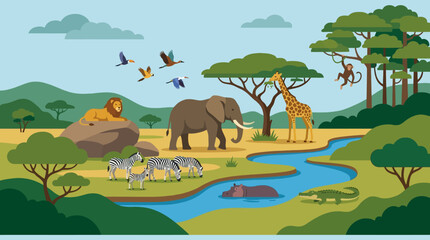 Wild animals in savannah habitat. © myle