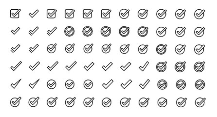 Check mark and approval icon collection with verified checkbox symbols vector illustration © MDSHAHIN