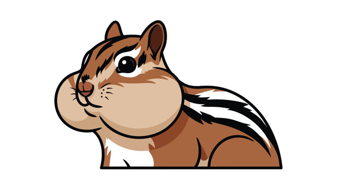 Cute chipmunk illustration with full puffed cheeks and striped fur isolated on white background