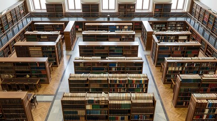 Obraz premium Grand Library Interior, Tall Bookcases, Knowledge Archives, Reading Room