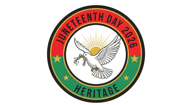 Juneteenth heritage celebration emblem with eagle and olive branch on circular badge background