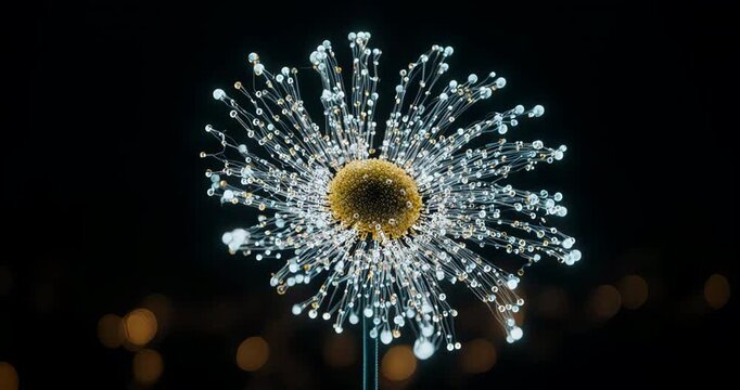 Cybernetic Glowing 3D Molecular Daisy Flower Abstract