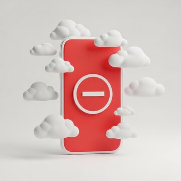 Red mobile phone with clouds and no signal
