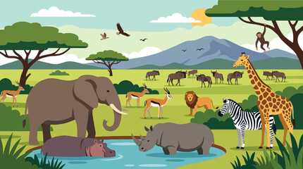 Wildlife animals in savannah habitat. © just