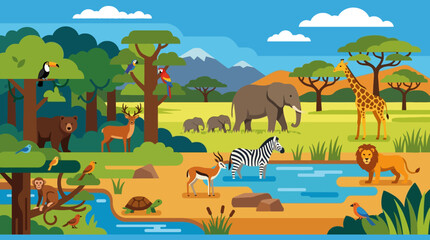 Wildlife animals in savannah habitat. © just