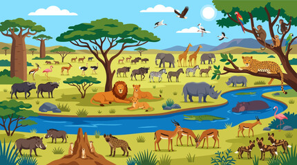 Wildlife Animals in Savannah Habitat. © just