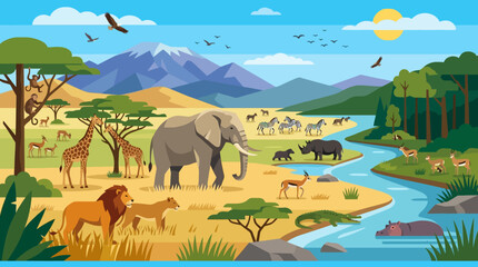 Wildlife animals in savannah habitat. © just