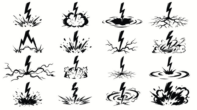 Electric bolts striking various natural environments causing destruction and chaos