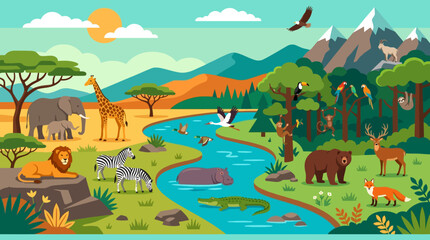 Wildlife animals in natural habitat scene. © just