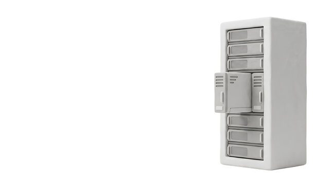 Minimalist 3D clay style IT blade server rack illustration