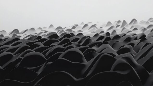 Abstract Black Matte Waves Loop - 3D Minimalist Tech Topography and Smooth Dark Terrain Background
