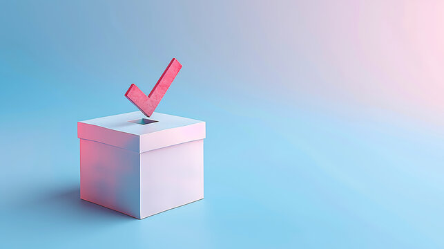 3D claymorphism USA election ballot box and checkmark featuring right copy space for presidential voting campaign social media post
