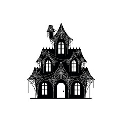 Fototapeta premium Spooky Haunted Mansion Silhouette with Cobwebs.