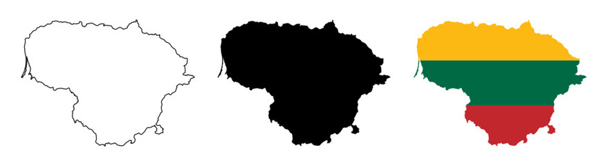 Fototapeta premium Lithuania Map Silhouettes with National Flag and Country Outline