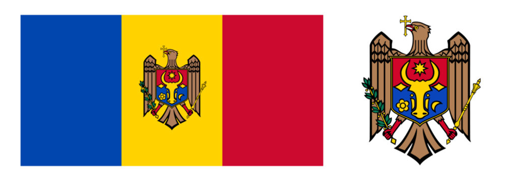 Moldova Flag and Coat of Arms with Double-Headed Eagle and Shield