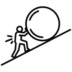 Sisyphus pushing boulder uphill line art illustration © Stock Frame Works