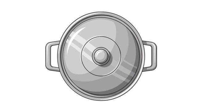 Top View Silver Metal Cooking Pot with Lid and Handles Kitchenware Illustration