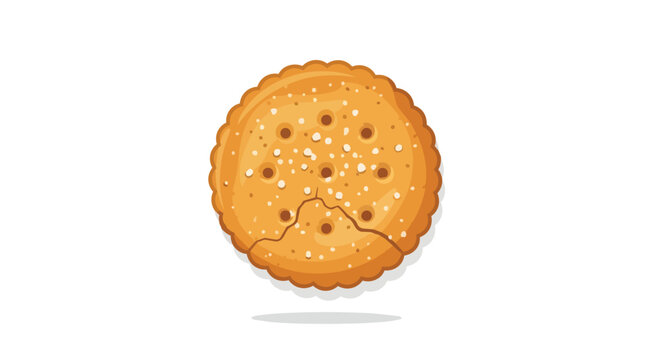 Round Golden Baked Cracker Biscuit with Salt Grains Illustration Isolated on White Background