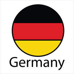 Obraz premium Germany national flag circular icon isolated on white background, black red and yellow German country badge, simple circular vector illustration with text typography