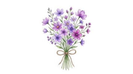 Obraz premium Watercolor painting of a delicate bouquet of purple wildflowers tied with twine