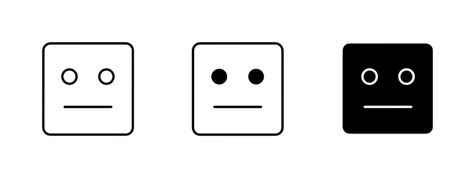 Neutral Face Icons, Simple Square Emoticons, Basic Emotion Symbols, Vector Art