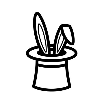 Magic Hat with Rabbit Ears Icon - Magician Trick Black Line Vector Symbol